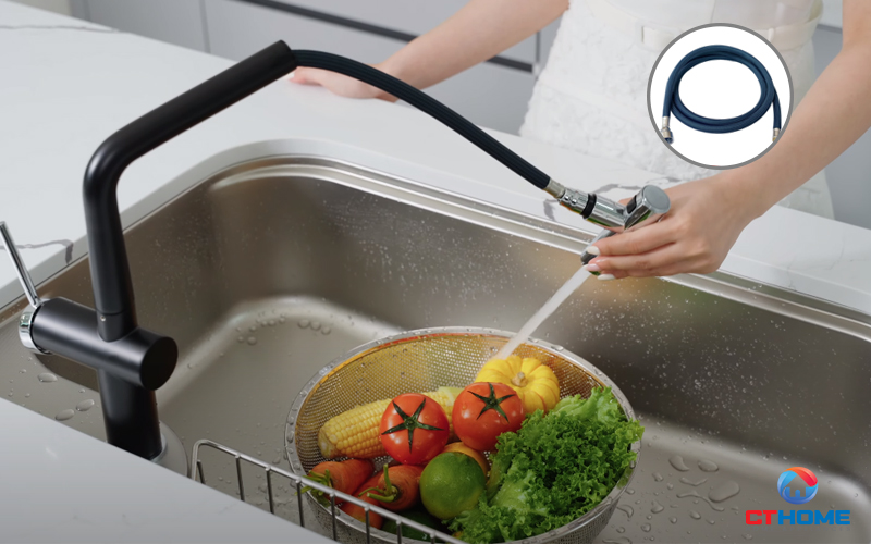 VÒI RỬA BÁT DÂY RÚT VOLTA BLACK VOLTABLACK 8