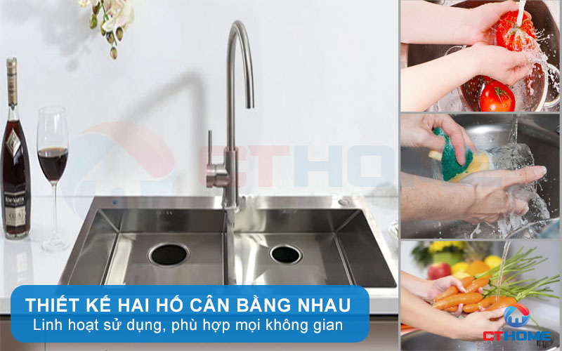 Kiểu dáng 2 hố cân tiện lợi, phù hợp mọi không gian bếp