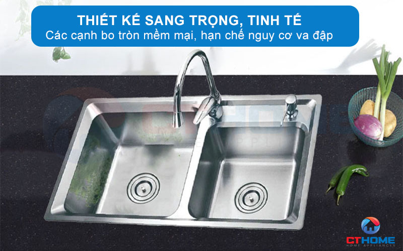 Thiết kế cạnh bo tròn tinh tế, tạo điểm nhấn cho không gian bếp