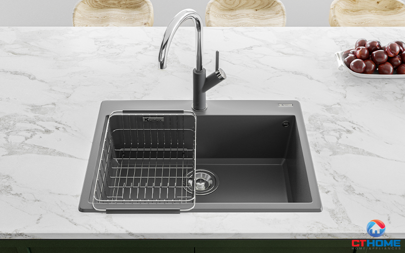 Chậu rửa bát Konox Granite Sink Ruvita 680 Grey có thiết kế vát cạnh tinh tế, đem lại sự hiện đại, sang trọng cho phòng bếp