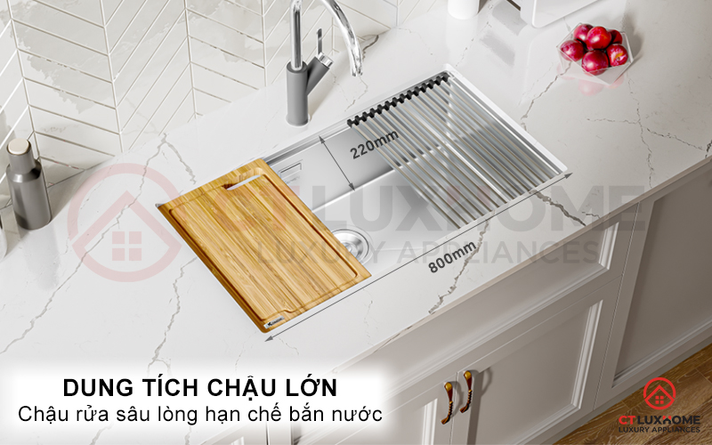 Với thiết kế lòng chậu sâu giúp tăng diện tích hố