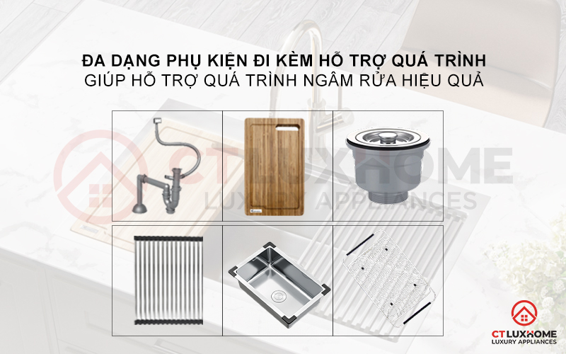 Đa dạng phụ kiện đi kèm hỗ trợ quá trình ngâm rửa hiệu quả hơn