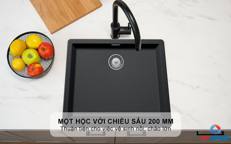 Một hộc rửa lớn với chiều sâu 200 mm