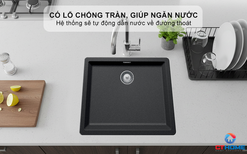 Có lỗ chống tràn, giúp ngăn nước tràn ra ngoài