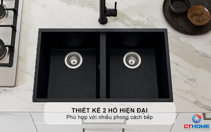 Thiết kế 2 hố hiện đại, phù hợp với nhiều phong cách bếp