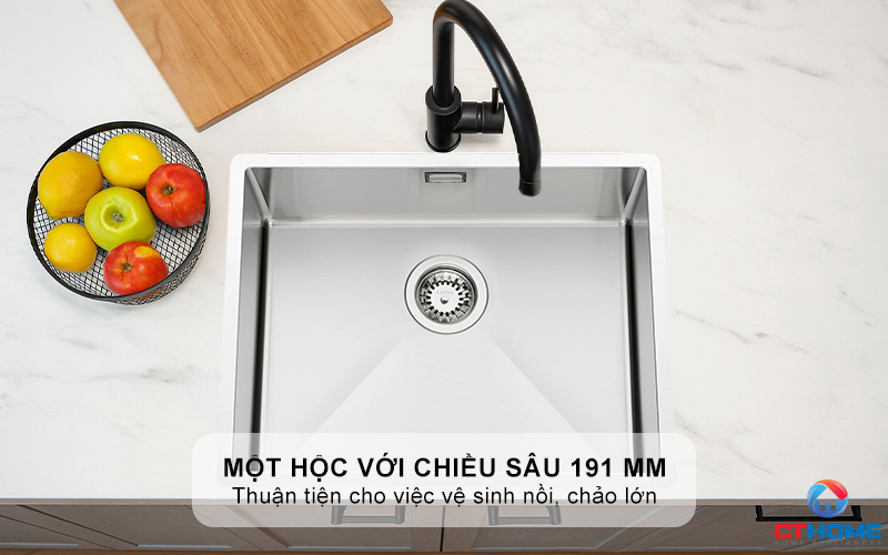 Một hộc rửa lớn với chiều sâu 191 mm