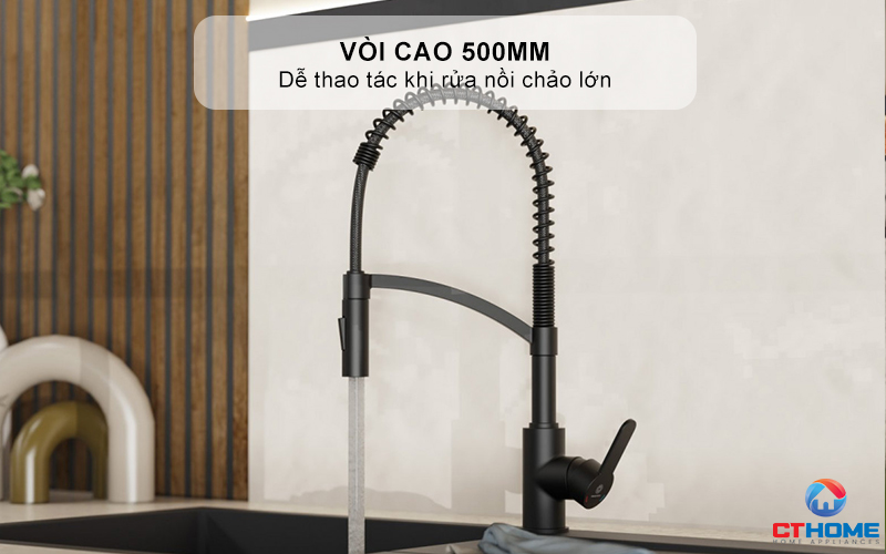 Vòi cao, dễ thao tác khi rửa nồi chảo lớn