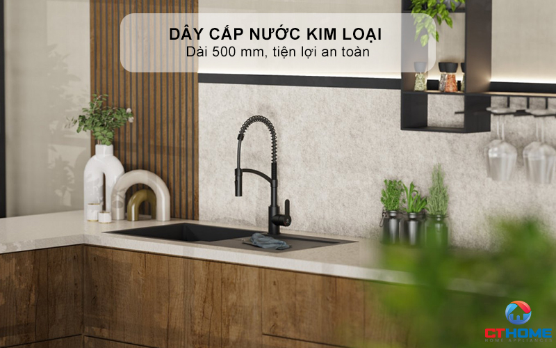 Dây cấp nước kim loại lắp sẵn dài 500 mm, tiện lợi an toàn