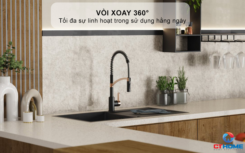 Vòi xoay 360° cho tối đa sự linh hoạt trong sử dụng hằng ngày