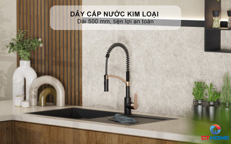 Dây cấp nước kim loại lắp sẵn dài 500 mm, tiện lợi an toàn