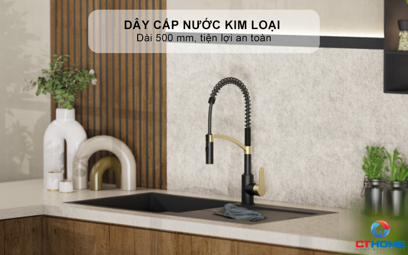 Dây cấp nước kim loại lắp sẵn dài 500 mm, tiện lợi an toàn