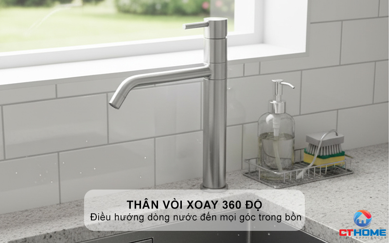 Thân vòi xoay 360 độ cho phạm vi tiếp cận lớn