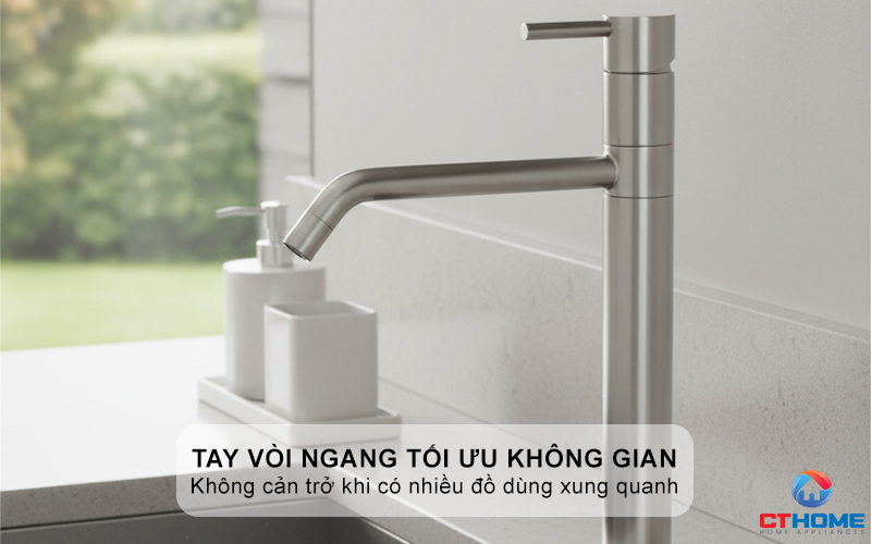 Tay vòi ngang tối ưu không gian bàn bếp