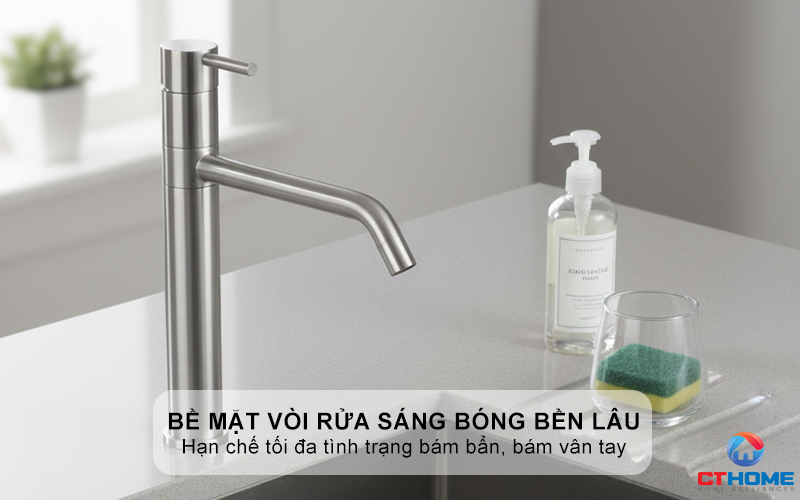 Bề mặt vòi rửa sáng bóng bền lâu, chống bám vân tay