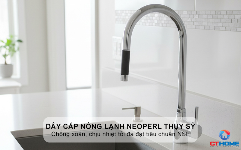 Dây cấp nóng lạnh thương hiệu NEOPERL Thụy Sỹ chống xoắn, chịu nhiệt tối đa đạt tiêu chuẩn NSF