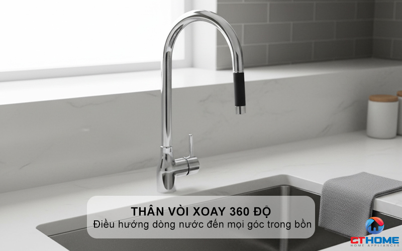 Thân vòi xoay 360 độ cho phạm vi tiếp cận lớn