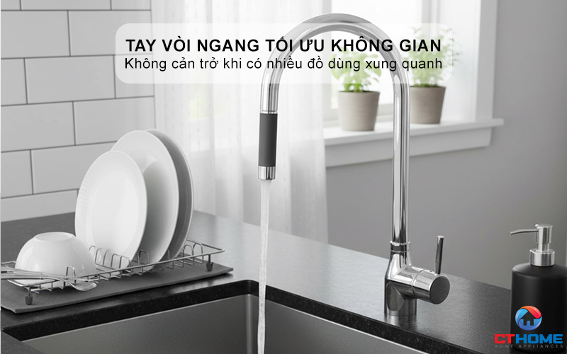 Tay vòi ngang tối ưu không gian bàn bếp