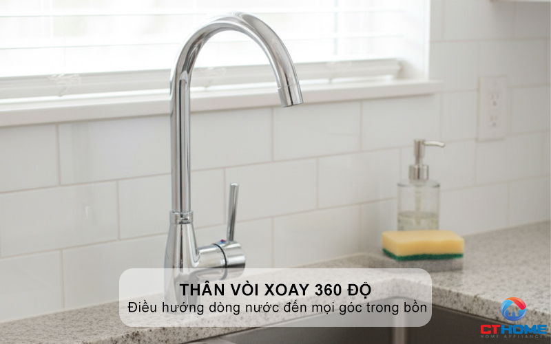 Thân vòi xoay 360 độ cho phạm vi tiếp cận lớn