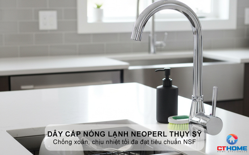 Dây cấp nóng lạnh thương hiệu NEOPERL Thụy Sỹ chống xoắn, chịu nhiệt tối đa đạt tiêu chuẩn NSF