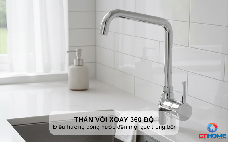 Thân vòi xoay 360 độ cho phạm vi tiếp cận lớn