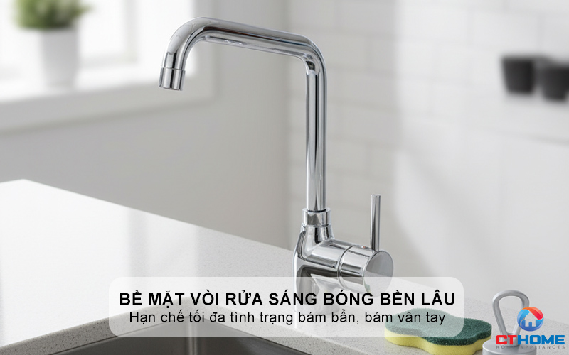 Bề mặt vòi rửa sáng bóng bền lâu, chống bám vân tay
