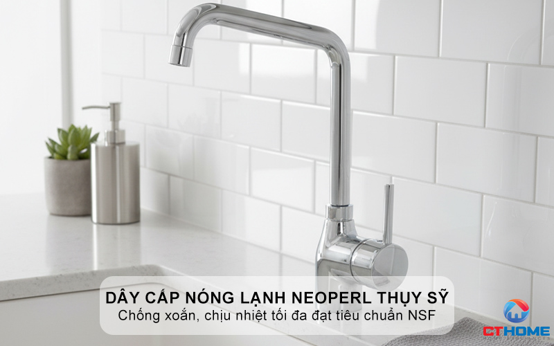 Dây cấp nóng lạnh thương hiệu NEOPERL Thụy Sỹ chống xoắn, chịu nhiệt tối đa đạt tiêu chuẩn NSF