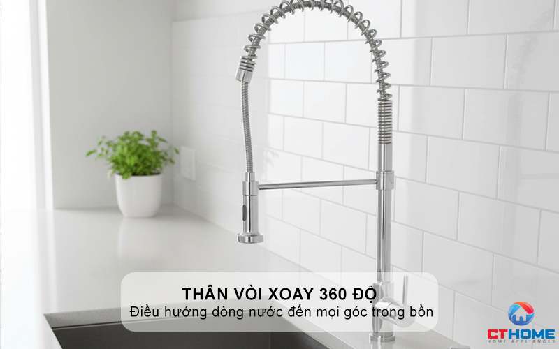 Thân vòi xoay 360 độ cho phạm vi tiếp cận lớn