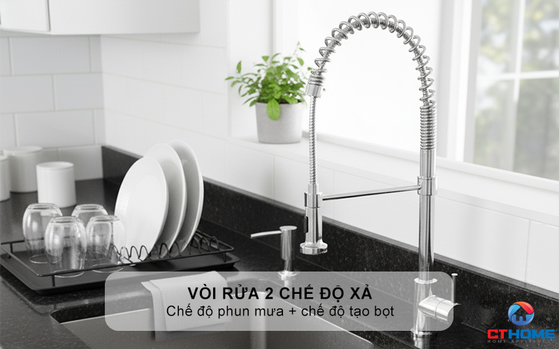 Vòi rửa 2 chế độ xả: chế độ phun mưa + chế độ tạo bọt