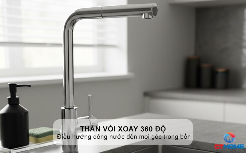Thân vòi xoay 360 độ cho phạm vi tiếp cận lớn