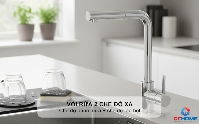 Vòi rửa 2 chế độ xả: chế độ phun mưa + chế độ tạo bọt