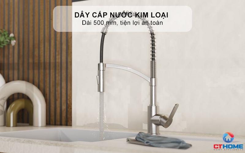 Dây cấp nước kim loại lắp sẵn dài 500 mm, tiện lợi an toàn