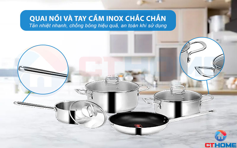 Tay cầm inox an toàn, quai nồi chắc chắn, sang trọng