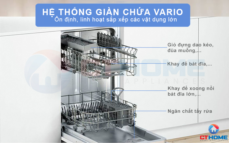 Hệ thống giàn chứa Vario giúp sắp xếp bát đĩa khoa học