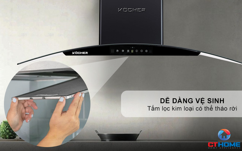 MÁY HÚT MÙI GẮN TƯỜNG KÍNH CONG KOCHER K-226V NGANG 90CM K226V 9