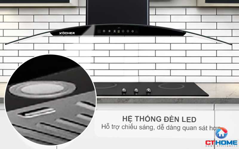 MÁY HÚT MÙI GẮN TƯỜNG KÍNH CONG KOCHER K-226V NGANG 90CM K226V 3