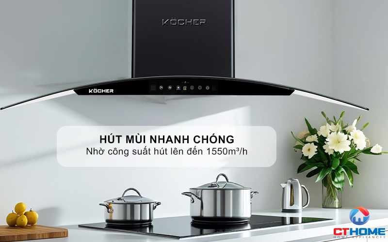 MÁY HÚT MÙI GẮN TƯỜNG KÍNH CONG KOCHER K-8001 ĐEN NHÁM NGANG 90CM K8001 2