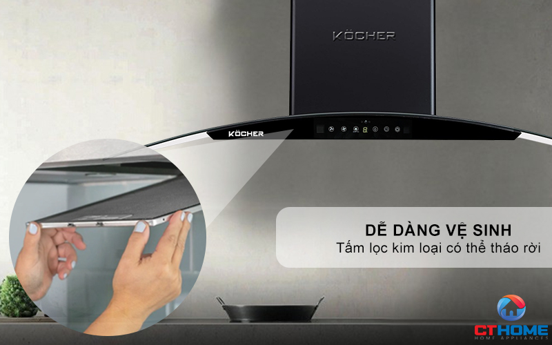 MÁY HÚT MÙI GẮN TƯỜNG KÍNH CONG KOCHER K-8001 ĐEN NHÁM NGANG 90CM K8001 9