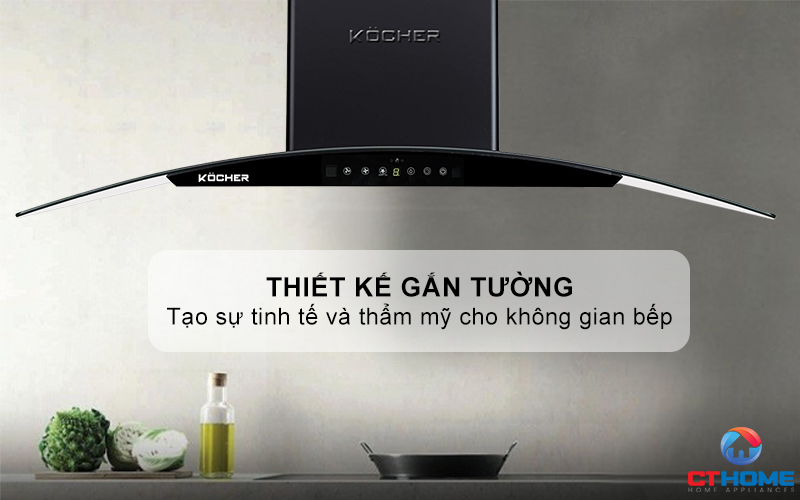 MÁY HÚT MÙI GẮN TƯỜNG KÍNH CONG KOCHER K-8001 ĐEN NHÁM NGANG 90CM K8001 1