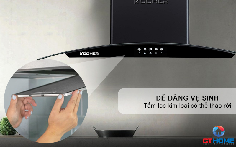MÁY HÚT MÙI GẮN TƯỜNG KÍNH CONG KOCHER K-8001 ĐEN NHÁM NGANG 70CM K8001 9