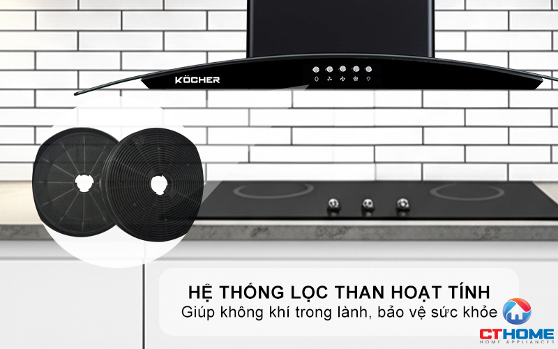 MÁY HÚT MÙI GẮN TƯỜNG KÍNH CONG KOCHER K-8001 ĐEN NHÁM NGANG 70CM K8001 6