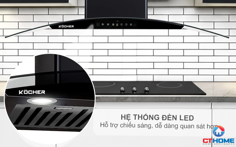 MÁY HÚT MÙI GẮN TƯỜNG KÍNH CONG KOCHER K-8002 ĐEN NHÁM K8002 3