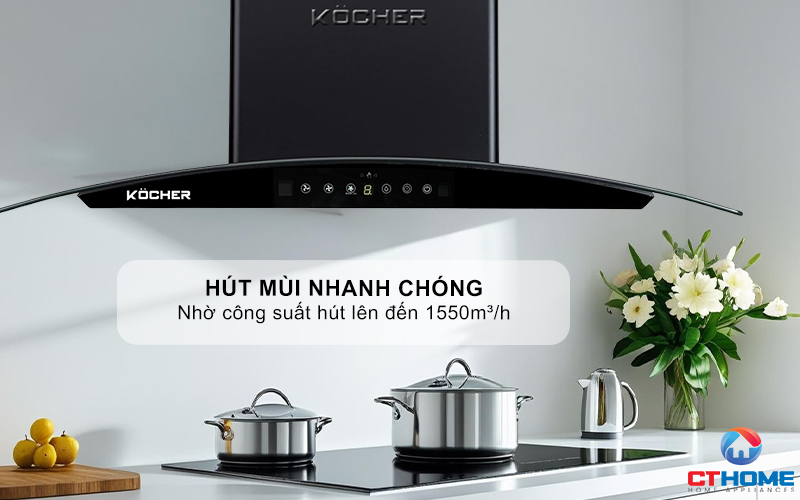 MÁY HÚT MÙI GẮN TƯỜNG KÍNH CONG KOCHER K-8002 ĐEN NHÁM NGANG 70CM K8002 2