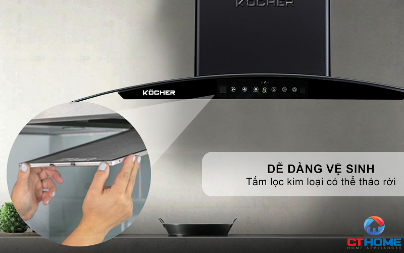 MÁY HÚT MÙI GẮN TƯỜNG KÍNH CONG KOCHER K-8002 ĐEN NHÁM NGANG 70CM K8002 9