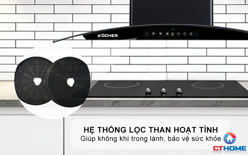 MÁY HÚT MÙI GẮN TƯỜNG KÍNH CONG KOCHER K-8002 ĐEN NHÁM NGANG 70CM K8002 6