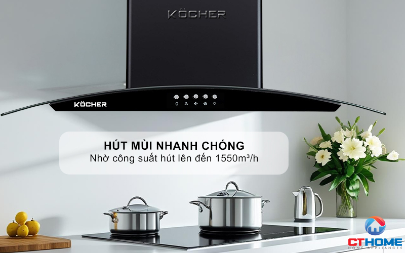 MÁY HÚT MÙI GẮN TƯỜNG KÍNH CONG  KOCHER K- 8872V - NGANG 90CM K8872V 2