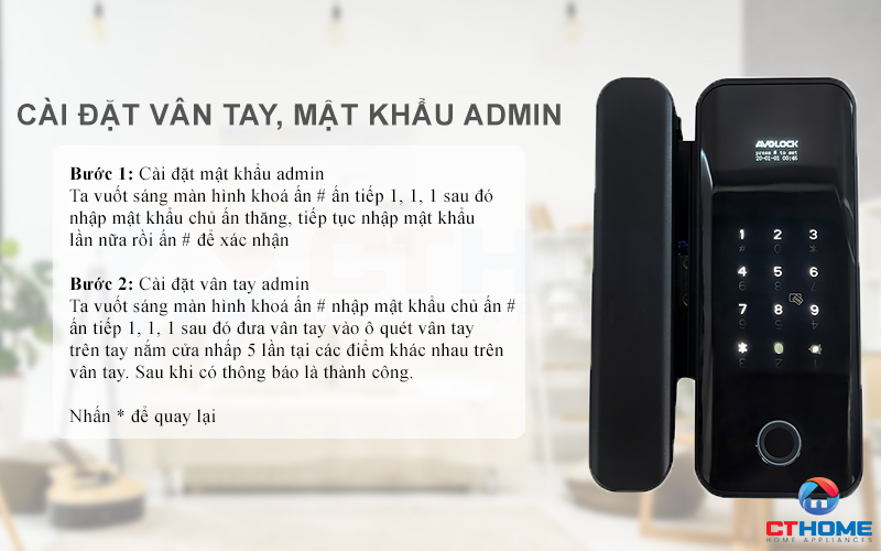 Cài đặt vân tay, mật khẩu chủ quản