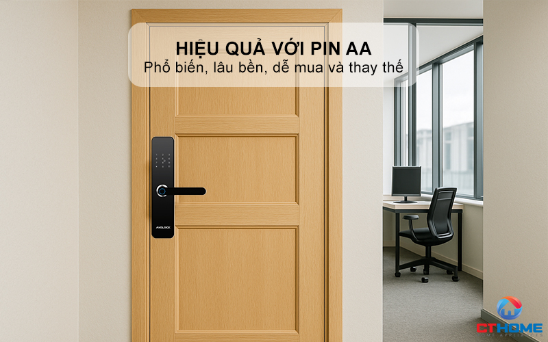 Hoạt động hiệu quả với Pin AA, tự động báo khi pin yếu
