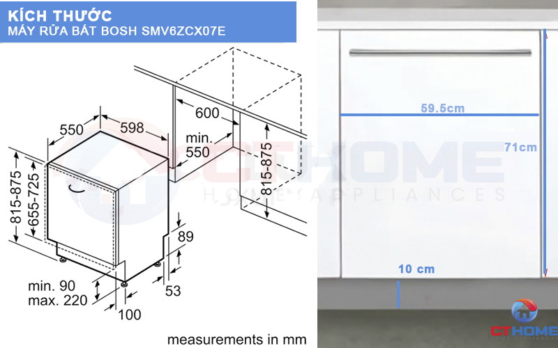 Kích thước máy rửa bát âm tủ SMV6ZCX07E serie 6