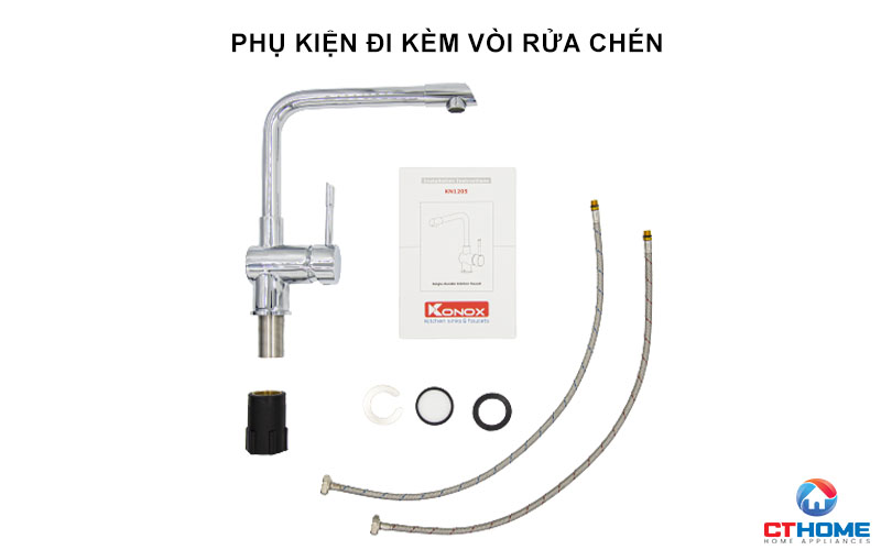 Đa dạng phụ kiện vòi rửa chén đi kèm, lắp ráp dễ dàng hơn