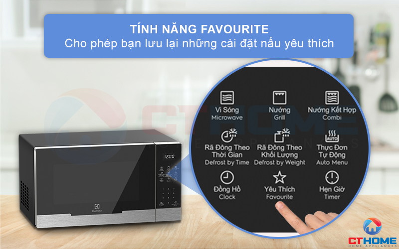 Lưu lại những cài đặt nấu ăn yêu thích với chức năng Favourite